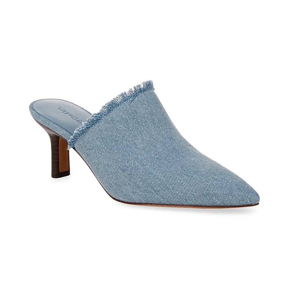 Vince Penelope Frayed Denim Mules - Size 8.5